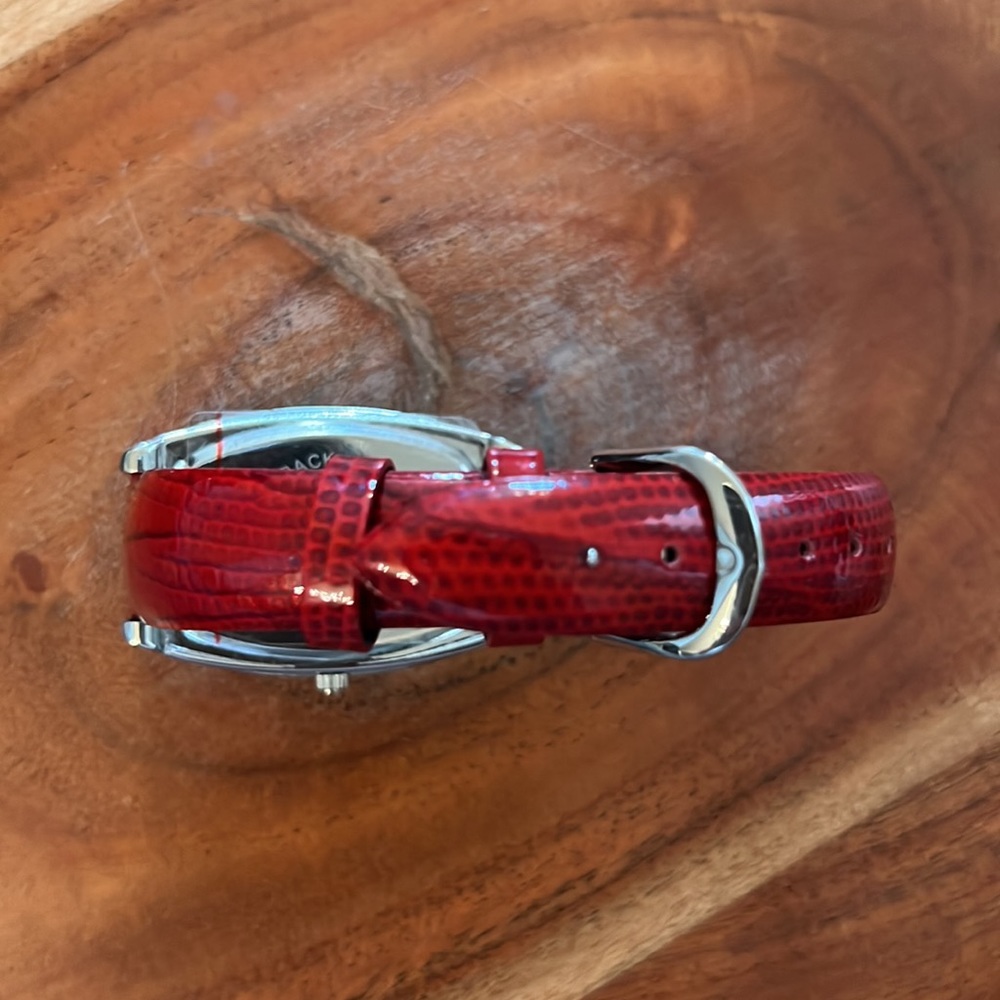 Nwot Cache Red/ Silver Watch With Genuine Leather… - image 3